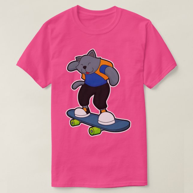 Katze als Skateboarder mit Skateboard T-Shirt (Design vorne)