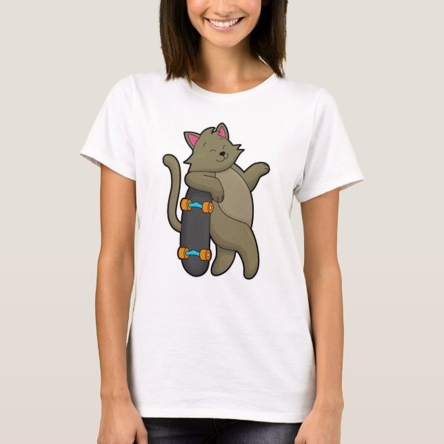 Katze als Skater mit Skateboard T-Shirt (Vorderseite)