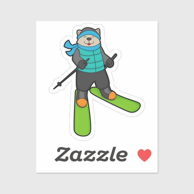 Katze als Skifahrer mit Ski Aufkleber (Blatt)