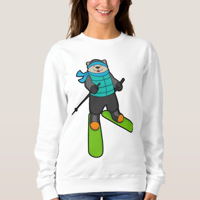 Katze als Skifahrer mit Ski Sweatshirt (Vorderseite)