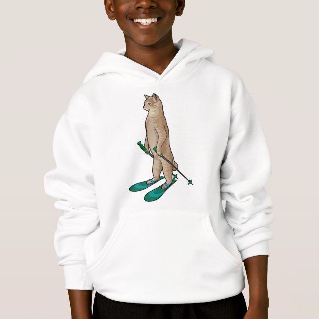 Katze als Skifahrer mit Ski- und Skistöcken Hoodie (Vorderseite)