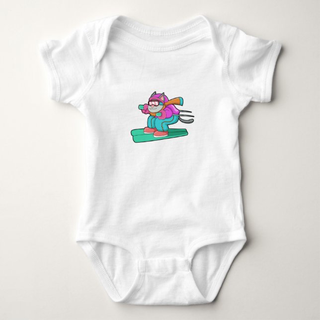 Katze als Skijumper mit Ski & Skibrille Baby Strampler (Vorderseite)