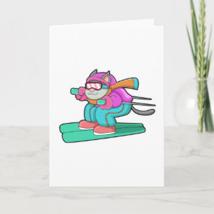 Katze als Skispringer mit Skier & Skibrille Karte