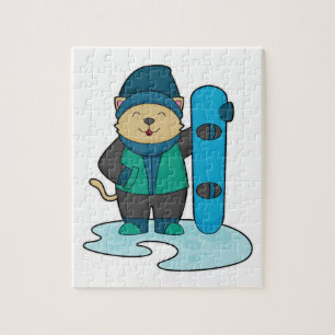Katze als Snowboarder mit Snowboard