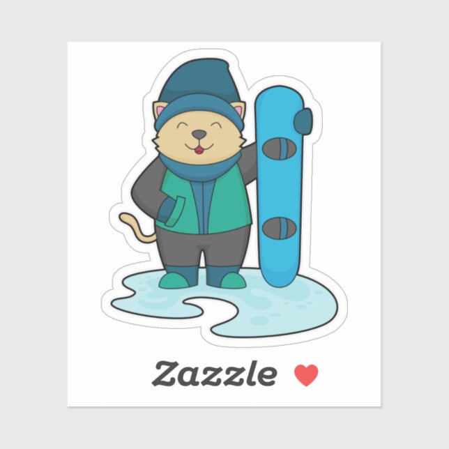Katze als Snowboarder mit Snowboard Aufkleber (Blatt)