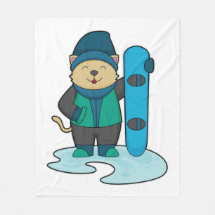 Katze als Snowboarder mit Snowboard Fleecedecke