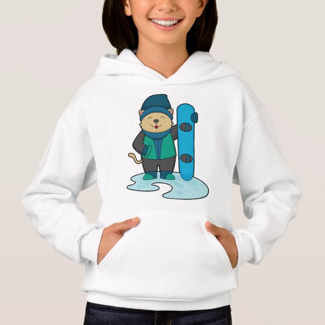 Katze als Snowboarder mit Snowboard Hoodie (Vorderseite)