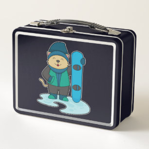 Katze als Snowboarder mit Snowboard Metall Brotdose