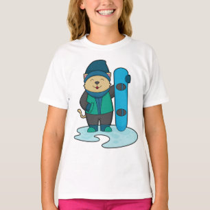 Katze als Snowboarder mit Snowboard T-Shirt