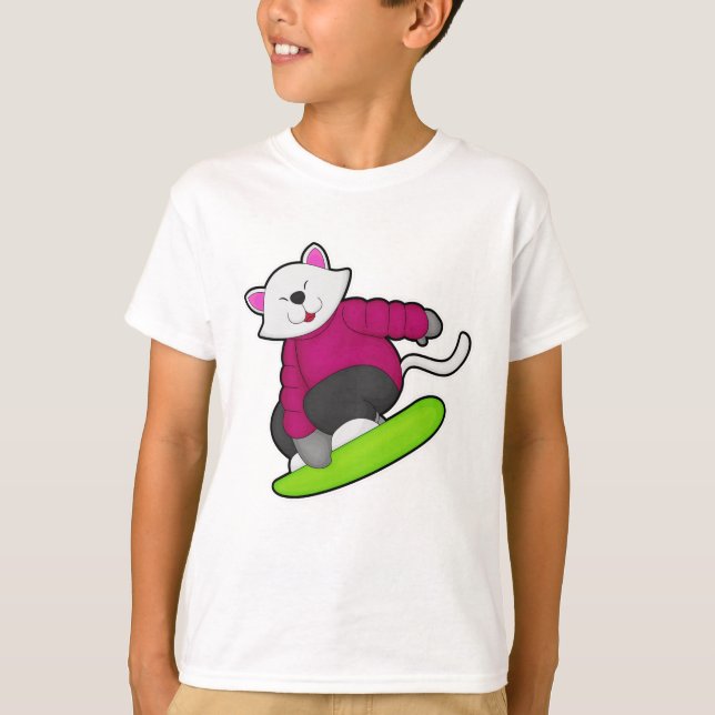 Katze als Snowboarder mit Snowboard T-Shirt (Vorderseite)