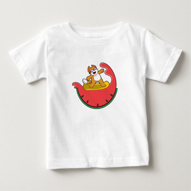 Katze als Surfer mit Watermelon Baby T-shirt (Vorderseite)