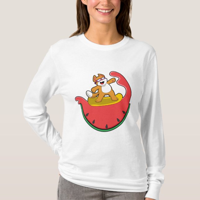 Katze als Surfer mit Watermelon T-Shirt (Vorderseite)