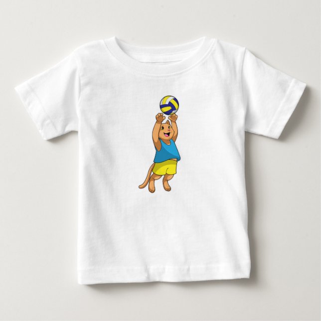 Katze als Volleyballspieler mit Volleyball Baby T-shirt (Vorderseite)