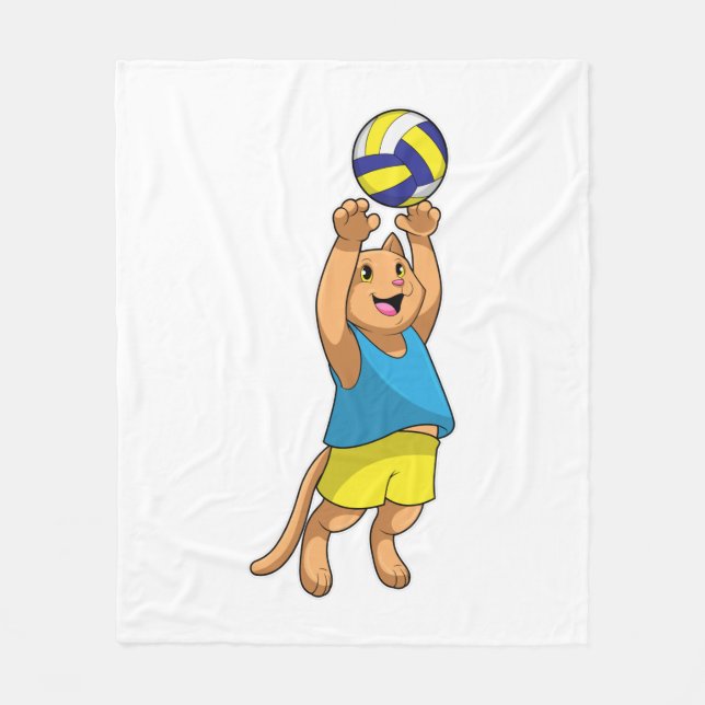 Katze als Volleyballspieler mit Volleyball Fleecedecke (Vorderseite)
