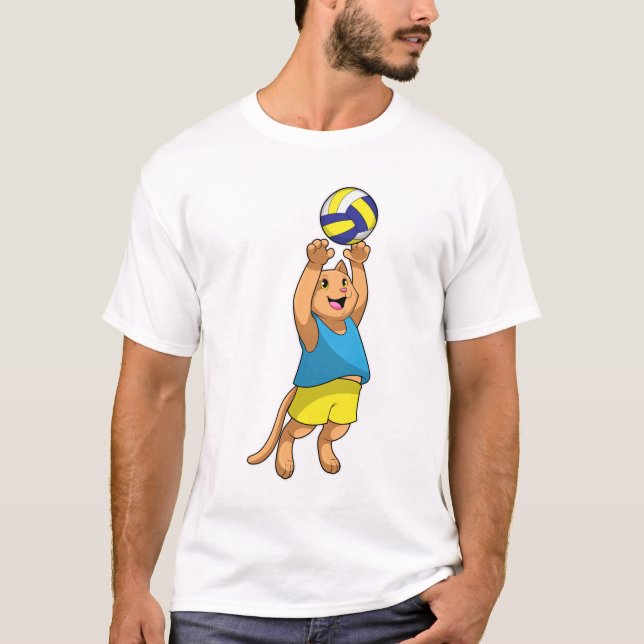 Katze als Volleyballspieler mit Volleyball T-Shirt (Vorderseite)