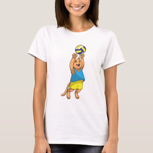 Katze als Volleyballspieler mit Volleyball T-Shirt (Vorderseite)