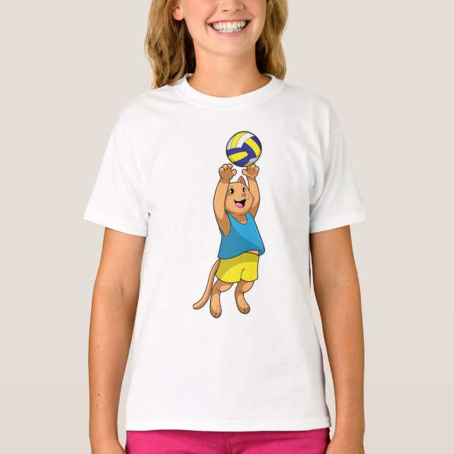Katze als Volleyballspieler mit Volleyball T-Shirt (Vorderseite)