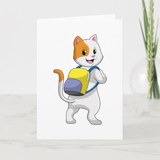 Katze als Wanderer mit Rucksack Karte (Vorderseite)