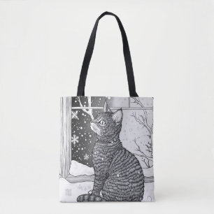 Katze am Fenster mit Sternenhimmel Tasche