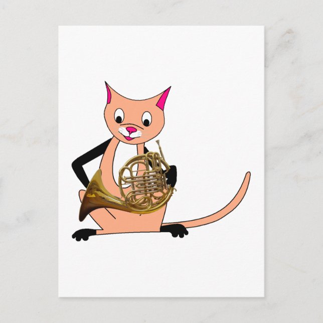 Katze am französischen Horn Postkarte (Vorderseite)