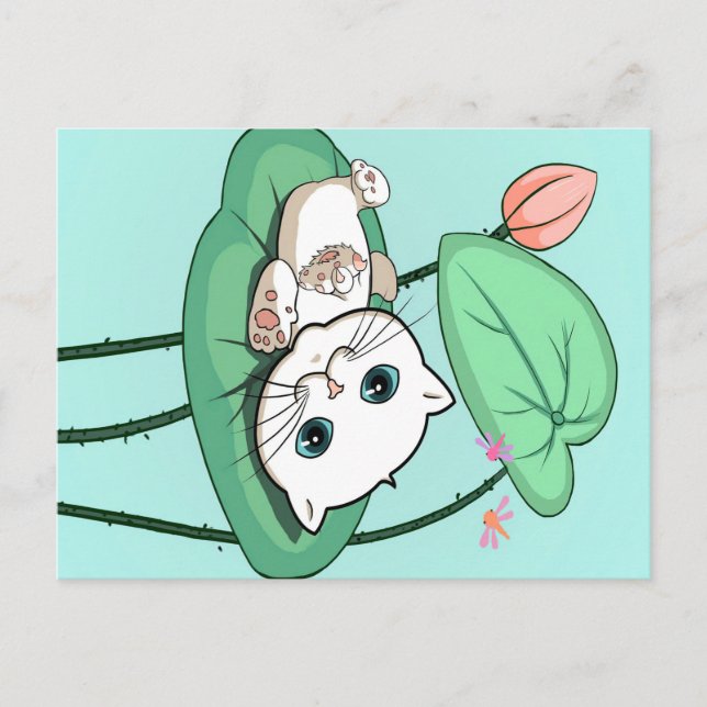 Katze am Leaf, lustige Katze Kätzchen Geschenkidee Postkarte (Vorderseite)