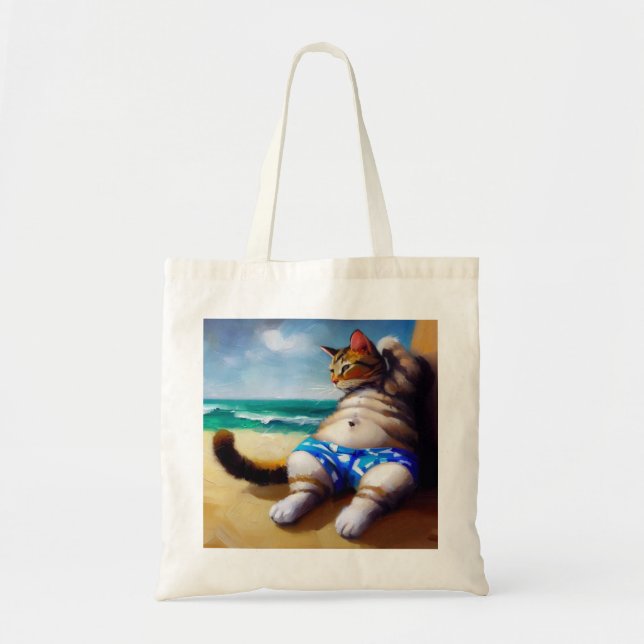 Katze am Strand Tragetasche (Vorne)