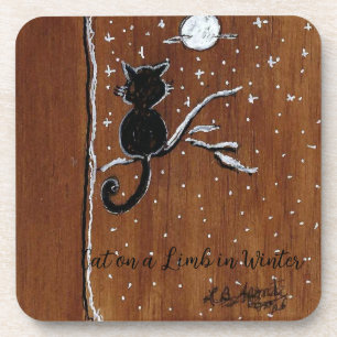 Katze an der Limette im Winter harter Kunststoff-U Getränkeuntersetzer