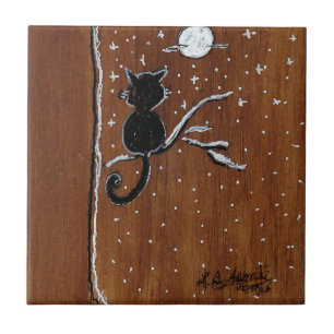Katze an der Limette mit der Keramik des Mondes Fliese