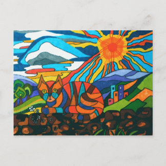 Katze an der Mauer Postkarte