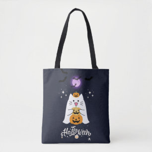 Katze an Halloween unter Mondlicht – Gruselige und Tasche