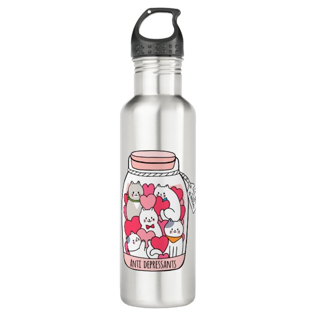 Katze Antidepressiv Funny Cat Lover Geschenk Edelstahlflasche (Vorderseite)
