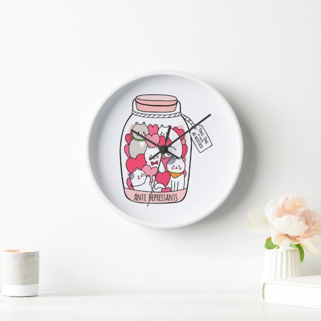 Katze Antidepressiv Funny Cat Lover Geschenk Uhr (Zuhause)