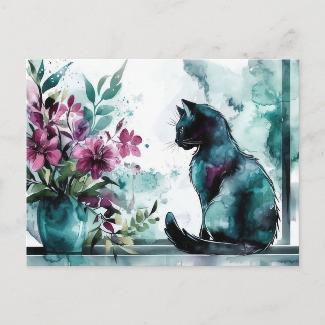 Katze Aquarell Postkarte (Vorderseite)