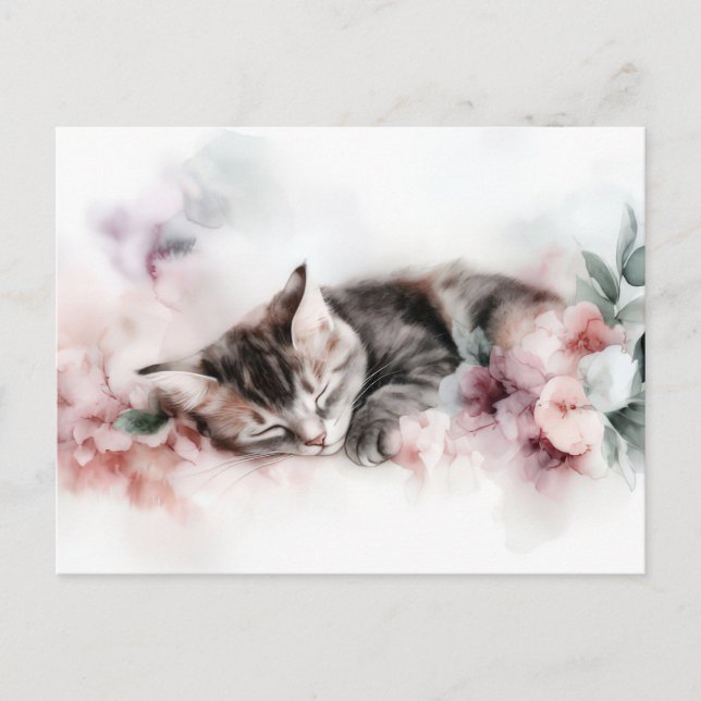 Katze Aquarell Postkarte (Vorderseite)