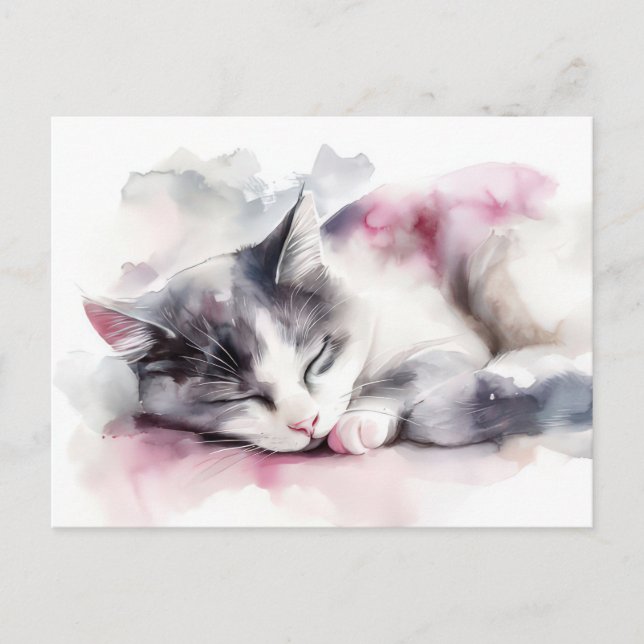 Katze Aquarell Postkarte (Vorderseite)