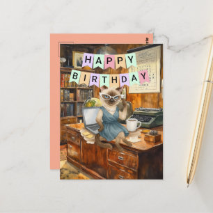 Katze arbeitende Frau im Büro Alles Gute zum Gebur Postkarte