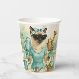 Katze arbeitet im Garten Pappbecher