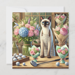 Katze Arrange Schöne Blume für Golfer Feiertagskarte