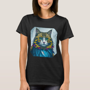 Katze aß die Kanarienfeder Farbige Porträt Kunst T-Shirt
