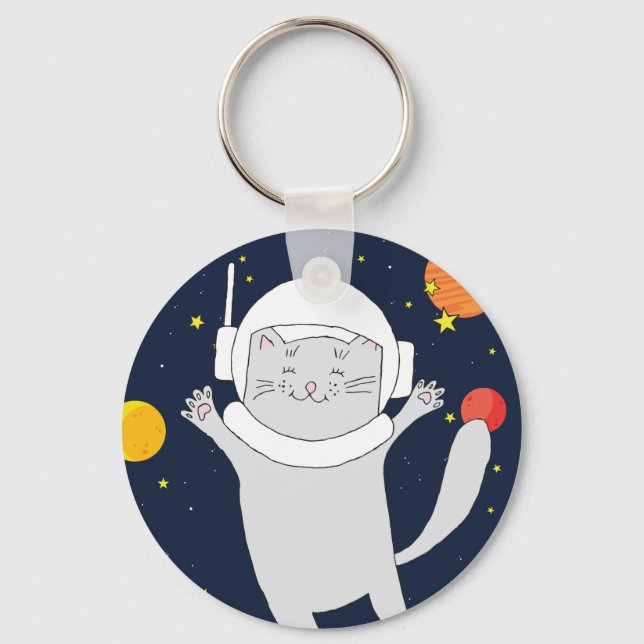 Katze Astronaut Tier mit Helm-Kliterabor Schlüsselanhänger (Vorderseite)