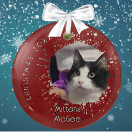 Katze auf 2025 Rotem Splatter-Muster-Weihnachten Ornament Aus Glas