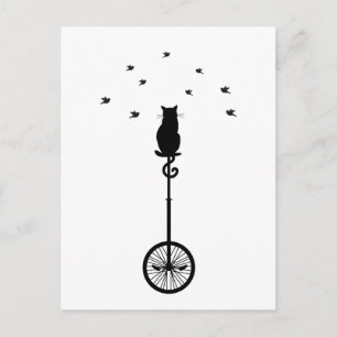Katze auf altem Fahrrad mit Vögeln Postkarte