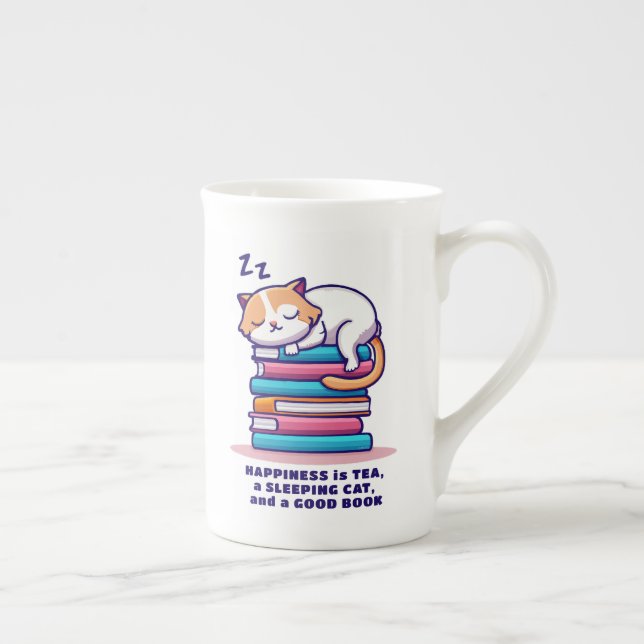 Katze auf Buchstapel Niedlicher Personalisierter L Prozellantasse (Rechts)