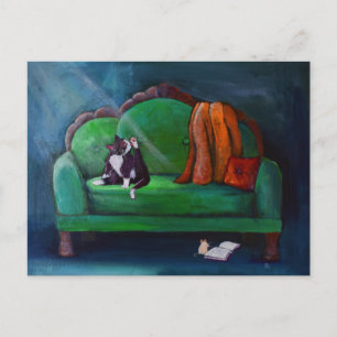 Katze auf Couch Lustige whimsical Kunst Postkarte