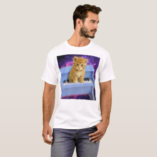 Katze auf dem blauen Klavier T-Shirt