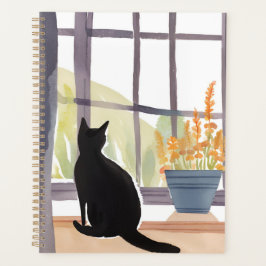 Katze auf dem Fensterbrett | Silhouette Wasserfarb Planer