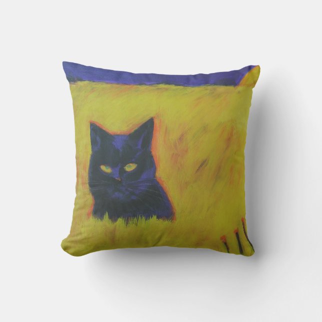 Katze auf dem gelben Gebiet Kissen Für Draußen (Vorderseite)