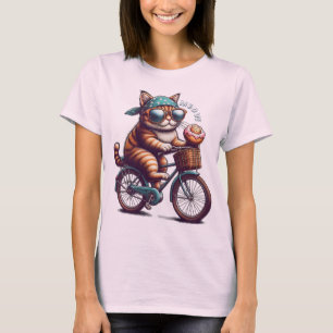 Katze auf dem klassischen T - Shirt des Fahrrads