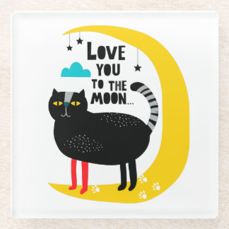 Katze auf dem Mond Glasuntersetzer