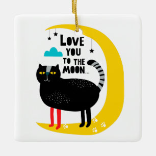 Katze auf dem Mond Keramikornament
